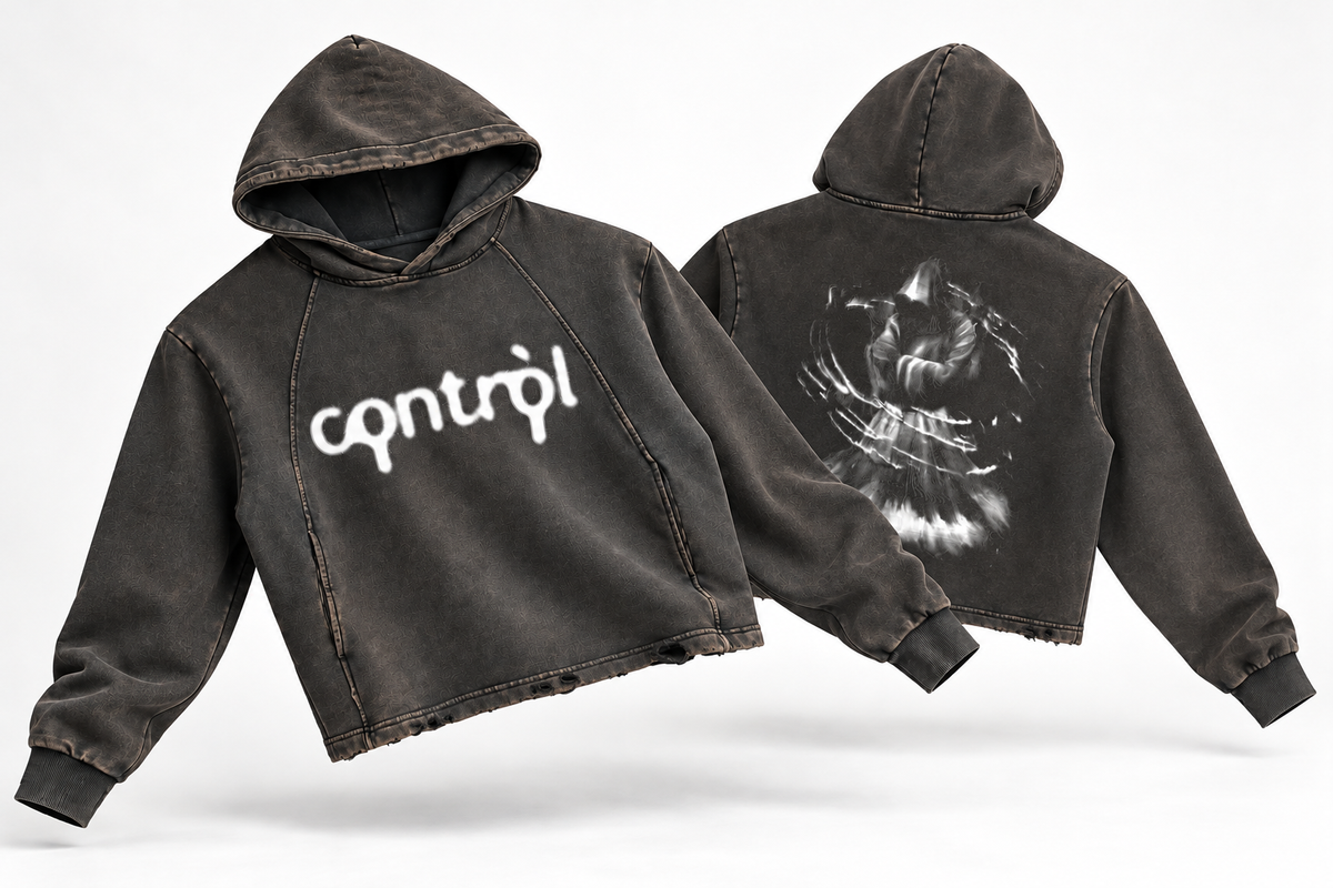 Front and back views of the Reaper cropped hoodie on white